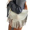 Silver Leather Fringed Crossbody Bag