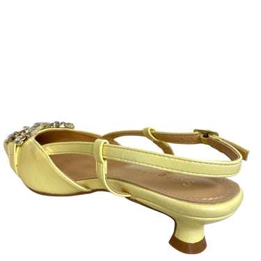 ladies lemon kitten heel shoes with sparkly buckle