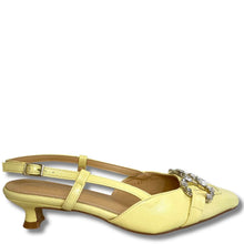 ladies lemon kitten heel shoes with sparkly buckle