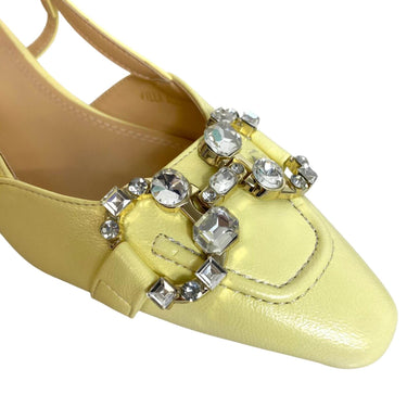 ladies lemon kitten heel shoes with sparkly buckle