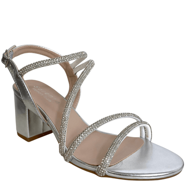 ladies silver occasion sandals with block heel