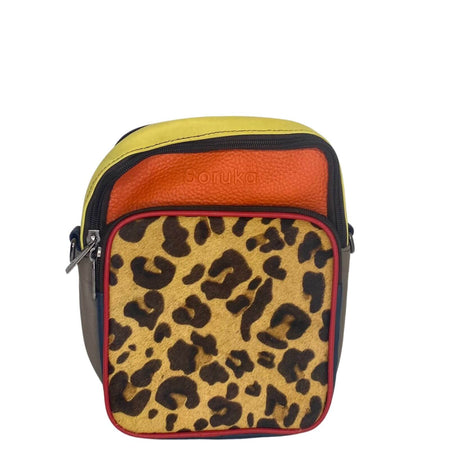 Soruka Allison Leather Double Crossbody Bag - Leopard Orange