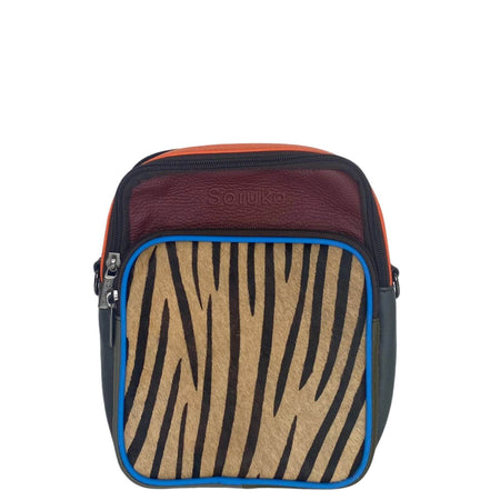 Soruka Allison Leather Double Crossbody Bag - Wine Zebra