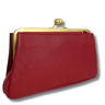 Red clutch purse with gold clasp on a white background