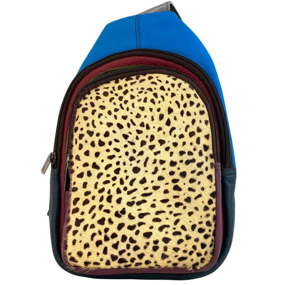 Soruka Chloe Leather Body Bag - Leopard Blue Pink