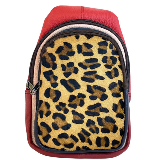 Soruka Chloe Leather Body Bag - Leopard Pink Red
