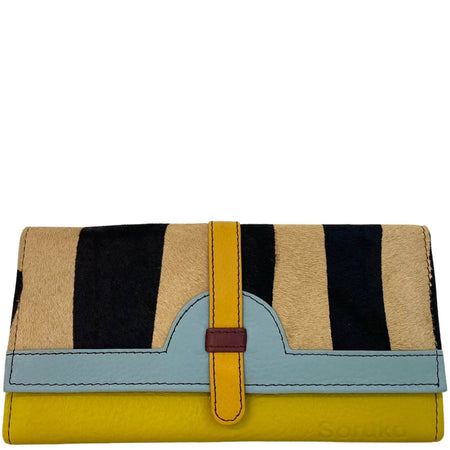 Soruka Half Moon Leather Purse - Dusky Blue Yellow