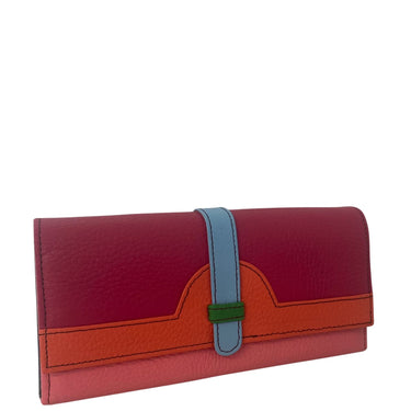 Multicolored wallet with a strap on a white background