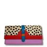 Multicolored wallet with polka dot pattern on a white background