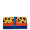 Multicolored wallet with spotted pattern on a white background