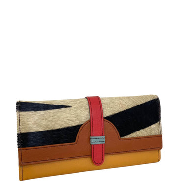 Soruka Half Moon Leather Purse - Stripe Brown Mustard