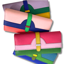 ladies colourful leather large flap over purse