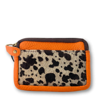 Soruka Kai Small Leather Zip Purse - Cow Print Orange