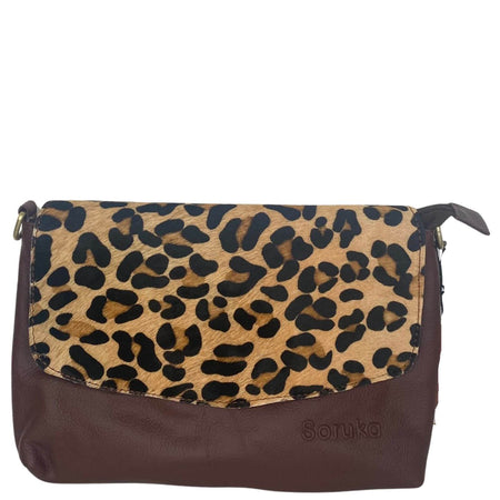 Soruka Lissandra Leather Flap Over Bag - Brown Leopard