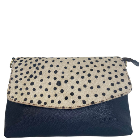 Soruka Lissandra Leather Flap Over Bag - Navy White Dot