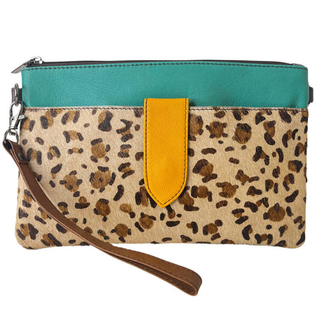 Soruka Nikki Leather Wristlet Bag - Green Leopard