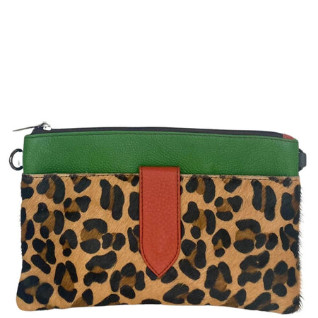 Soruka Nikki Leather Wristlet Bag - Green Leopard