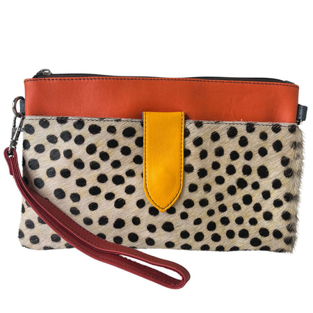 Soruka Nikki Leather Wristlet Bag - Orange Dotty