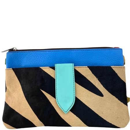 Soruka Nikki Leather Wristlet Bag - Blue Zebra