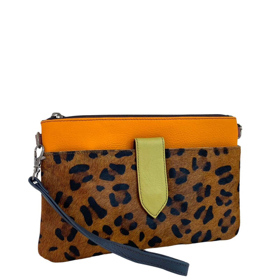 Soruka Nikki Leather Wristlet Bag - Orange Leopard
