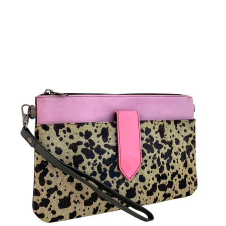 Soruka Nikki Leather Wristlet Bag - Pink Leopard