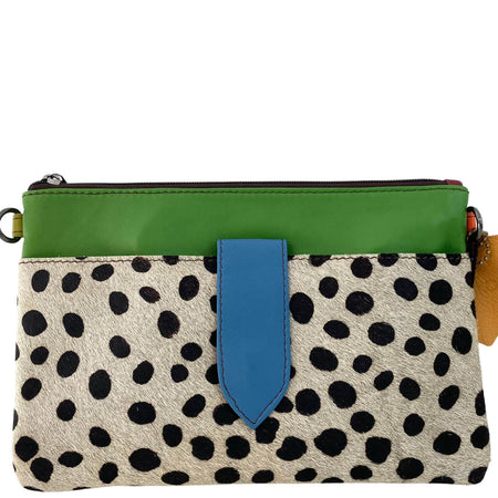 Soruka Nikki Leather Wristlet Bag - Green Dotty