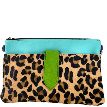 Soruka Nikki Leather Wristlet Bag - Turq Leopard