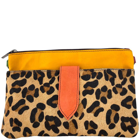 Soruka Nikki Leather Wristlet Bag - Orange Leopard