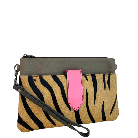 Soruka Nikki Leather Wristlet Bag - Taupe Zebra