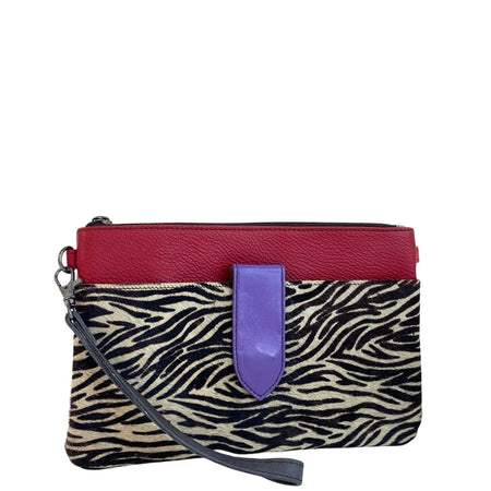 Soruka Nikki Leather Wristlet Bag - Red Zebra