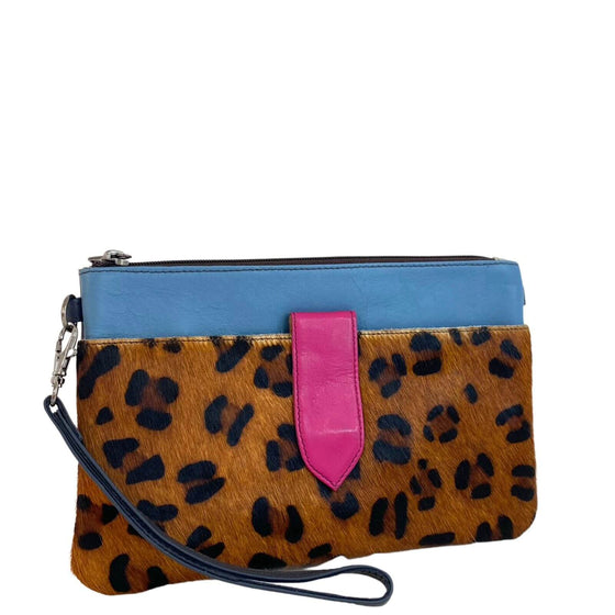 Soruka Nikki Leather Wristlet Bag - Blue Leopard