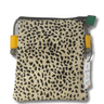 Small pouch with leopard print pattern on a white background