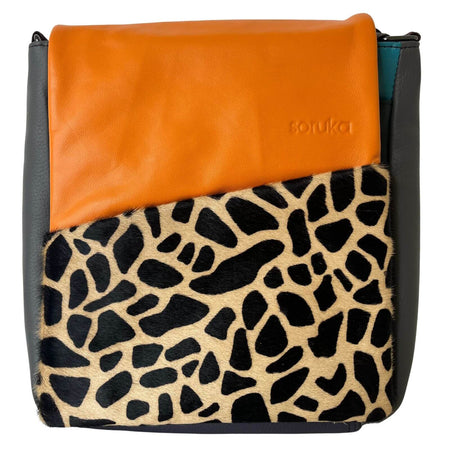 Soruka Sarah Leather CrossBody Bag - Orange/Giraffe