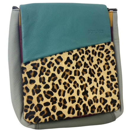 Soruka Sarah Leather CrossBody Bag - Turq Leopard