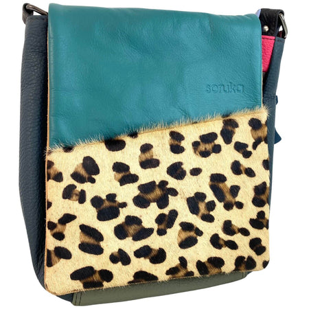 Soruka Sarah Leather CrossBody Bag - Green Leopard