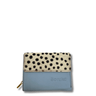 Blue wallet with a spotted flap on a white background