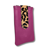 Pink phone case with a leopard print strap on a white background