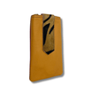 Brown phone case with a tiger stripe pattern on a white background