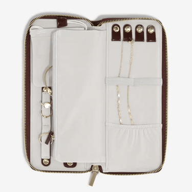Jewelry organizer with necklaces on a white background