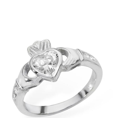 Sterling Silver Claddagh Birthstone Rings - April