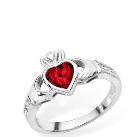 Sterling Silver Claddagh Birthstone Ring - January