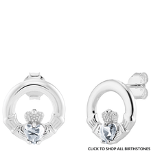 Sterling Silver Claddagh Birthstone Stud Earrings