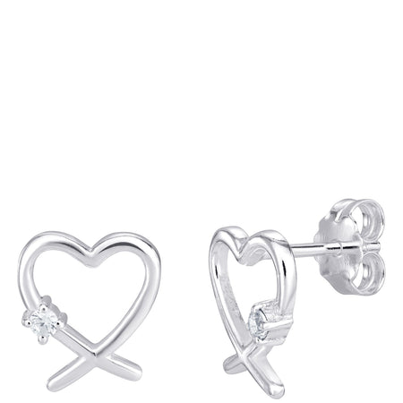 Sterling Silver Crystal Heart Stud Earrings