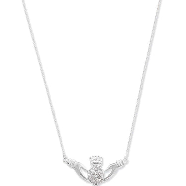 Sterling Silver CZ Large Claddagh & Chain Necklace Set