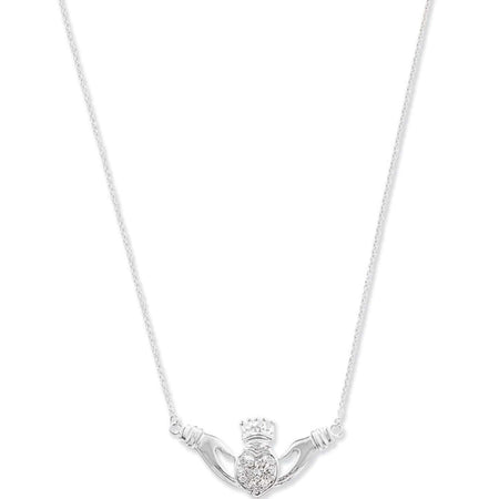 Sterling Silver CZ Large Claddagh & Chain Necklace Set