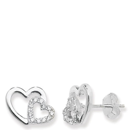 Sterling Silver Double Heart Stud Earrings