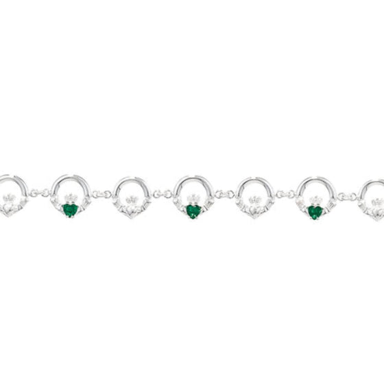 Sterling Silver Emerald Claddagh Bracelet