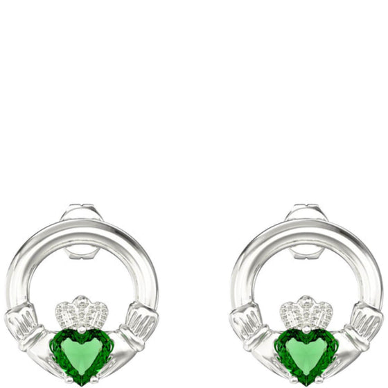 sterling-silver-emerald-claddagh-stud-earrings