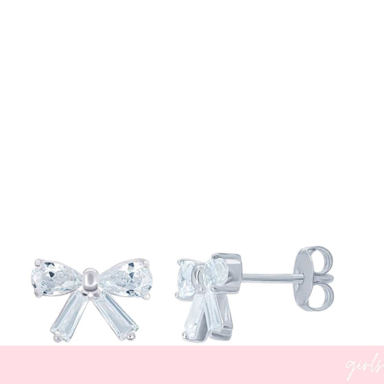 Sterling Silver Girls Bow Stud Earrings