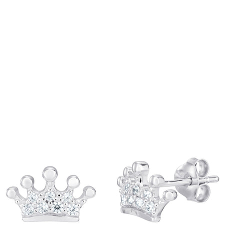 Sterling Silver Girls Crown Stud Earrings